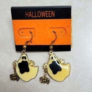 Halloween white Ghost Earrings with spider